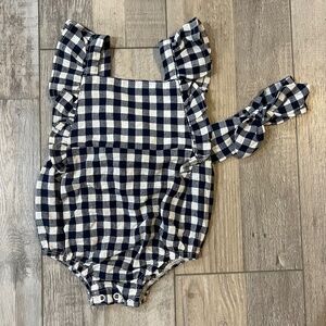 NWT Checkered Romper w/ Headband by Mud Pie